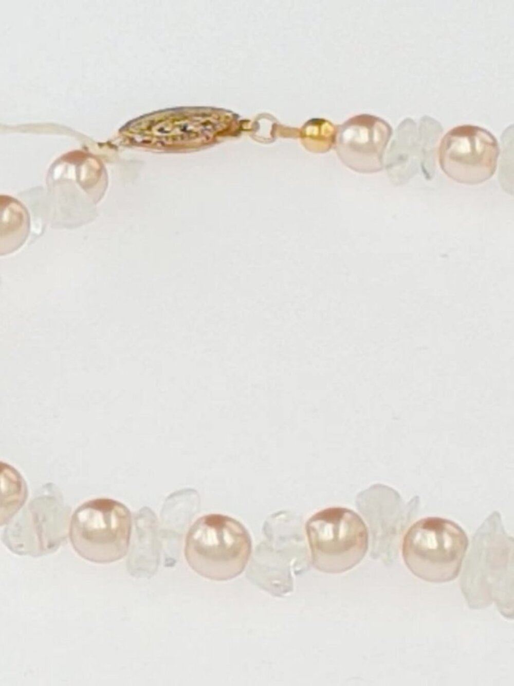 Womens Bracelet 6mm Faux Pink Pearl and Crystal Pebble with Y/GF Clasp 8" Length